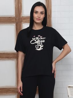 Kanvin - Black Modal Printed T-Shirt