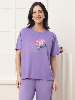 Kanvin - Purple Modal Printed T-Shirt