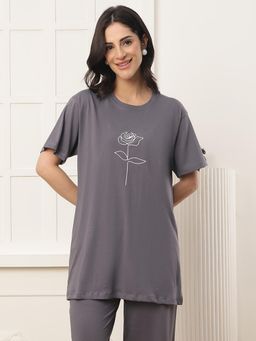 Kanvin - Black Modal Printed T-Shirt