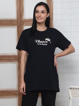 Kanvin - Black Modal Printed T-Shirt