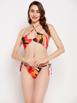 G Heist - Multi-Color Polyester Printed Bikini Top With Panty Set