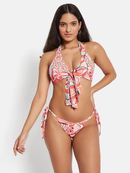 G Heist - Multi-Color Polyester Printed Bikini Top With Panty Set