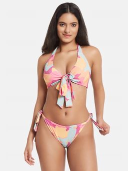 G Heist - Multi-Color Polyester Printed Bikini Top With Panty Set