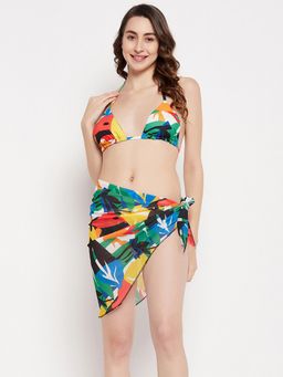 G Heist - Multi-Color Polyester Printed Bikini Top With Panty & Sarong Set (Pack of 2)