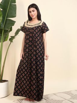 SEPHANI - Black Cotton Printed Nightdress