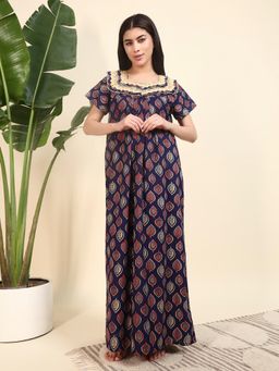 SEPHANI - Blue Cotton Printed Nightdress