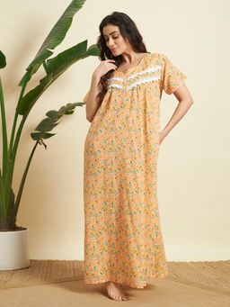 SEPHANI - Orange Cotton Printed Nightdress
