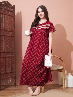 SEPHANI - Red Cotton Printed Nightdress