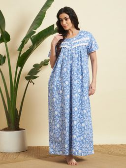 SEPHANI - Blue Cotton Printed Nightdress