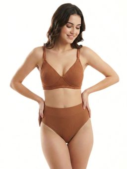 Curwish - Brown Microfibre Textured Bikini Panty