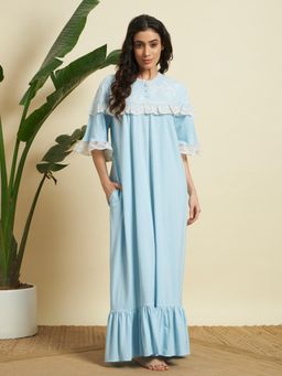 SEPHANI - Blue Cotton Self Design Nightdress