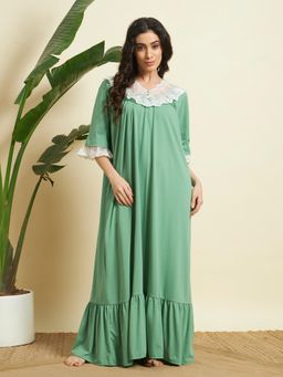 SEPHANI - Green Cotton Self Design Nightdress