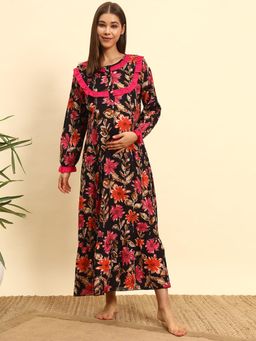 SEPHANI - Maroon Cotton Printed Nightdress