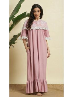 SEPHANI - Pink Cotton Solid Nightdress