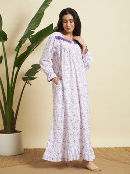 SEPHANI - Purple Cotton Printed Nightdress