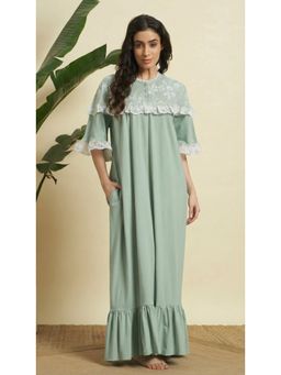 SEPHANI - Green Cotton Solid Nightdress
