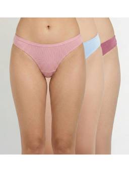 Zivame - Multi-Color Cotton Blend Solid Bikini (Pack of 3)