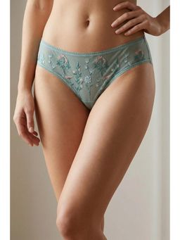 Zivame - Green Nylon Elastane Embroidered Hipster