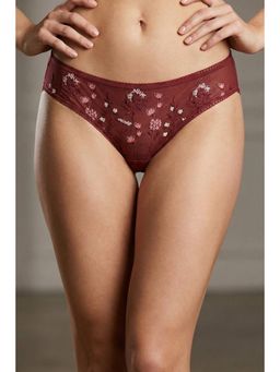 Zivame - Brown Nylon Elastane Embroidered Hipster