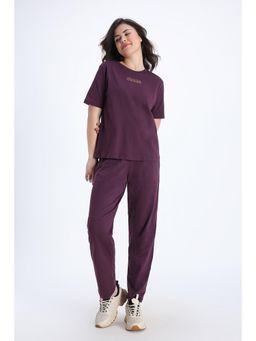 Zivame - Purple Cotton Typography T-Shirt With Pyjama