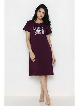 Zivame - Purple Cotton Typography Nightdress