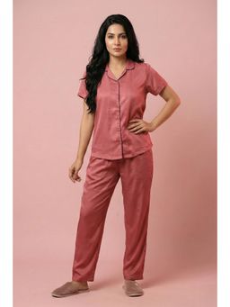 Zivame - Pink Satin Solid Shirt With Pyjama