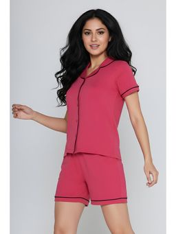 Zivame - Pink Cotton Solid Shirt With Shorts