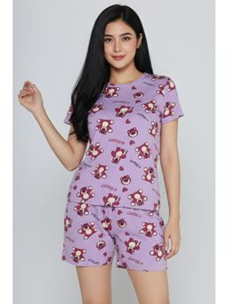 Zivame - Lavender Cotton Printed T-Shirt With Shorts