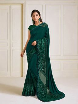 Odette - Green Lycra Designer Saree with Unstitched Blouse
