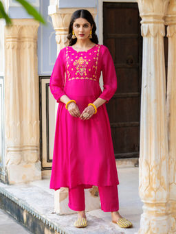 Kasya - Pink Muslin Floral Embroidered Co-Ord's (Set of 2)