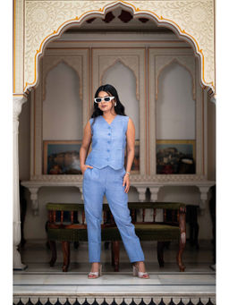 HOUSE OF BAISA - Amelia Blue Silk Cotton Co-Ords (Set of 2)