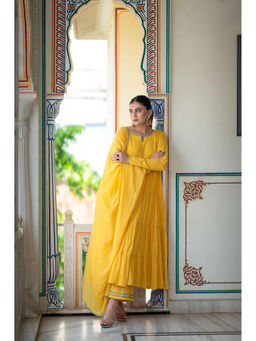 HOUSE OF BAISA - Pakizah Yellow Tiered Anarkali Kurta with Pant and Dupatta (Set of 3)