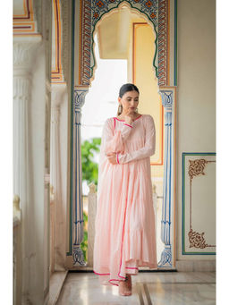 HOUSE OF BAISA - Rangreza Pink Tiered Anarkali Kurta with Pant and Dupatta (Set of 3)