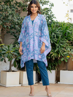 HOUSE OF JAMOTI - Flowing Floral Kaftan with Top and Pant (Set of 3)