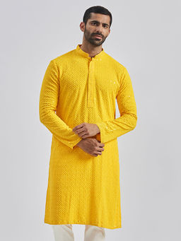 Vastramay - Men Yellow Rayon Cotton Kurta