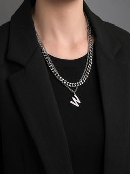 AQUASTREET - Silver Plated W Pendant Chain, Anti-Tarnish Stainless Steel Jewelry