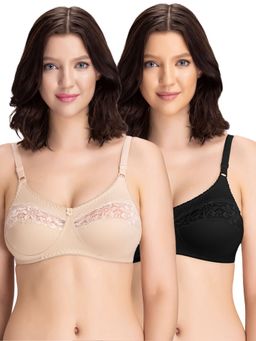 Groversons Paris Beauty - Womens Cotton Lycra Non-Padded Non-Wired Bra (Pack of 2)