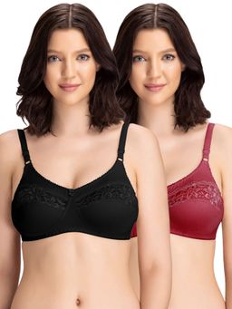 Groversons Paris Beauty - Womens Cotton Lycra Non-Padded Non-Wired Bra (Pack of 2)