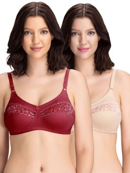 Groversons Paris Beauty - Womens Cotton Lycra Non-Padded Non-Wired Bra (Pack of 2)