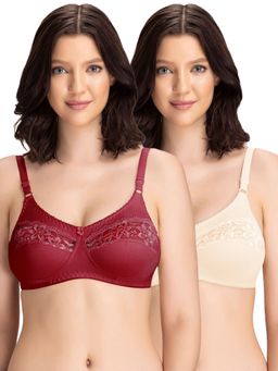 Groversons Paris Beauty - Womens Cotton Lycra Non-Padded Non-Wired Bra (Pack of 2)