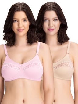 Groversons Paris Beauty - Womens Cotton Lycra Non-Padded Non-Wired Bra (Pack of 2)