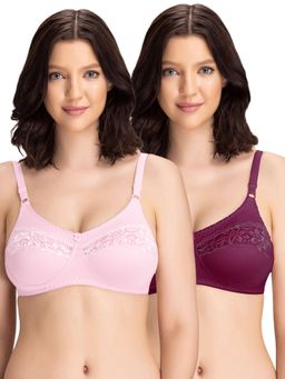 Groversons Paris Beauty - Womens Cotton Lycra Non-Padded Non-Wired Bra (Pack of 2)