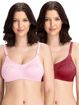 Groversons Paris Beauty - Womens Cotton Lycra Non-Padded Non-Wired Bra (Pack of 2)