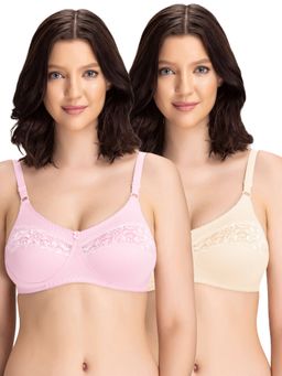 Groversons Paris Beauty - Womens Cotton Lycra Non-Padded Non-Wired Bra (Pack of 2)