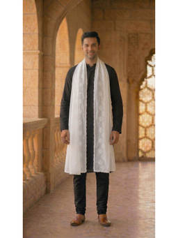 Zamour - Men's Chanderi Cotton Self Embroidery Dupatta