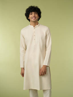 Diwas by Manyavar - Cream Textured Mandarin Neck Kurta