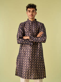 Diwas by Manyavar - Blue Printed Mandarin Neck Kurta