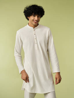 Diwas by Manyavar - Cream Textured Mandarin Neck Kurta