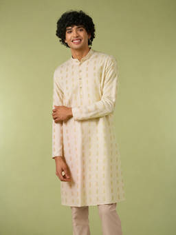 Diwas by Manyavar - Beige Textured Mandarin Neck Kurta