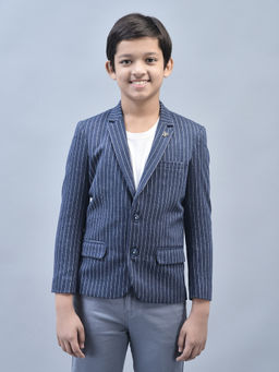 CRIMSOUNE CLUB - Boys Navy Blue Striped Single Breasted Blazer